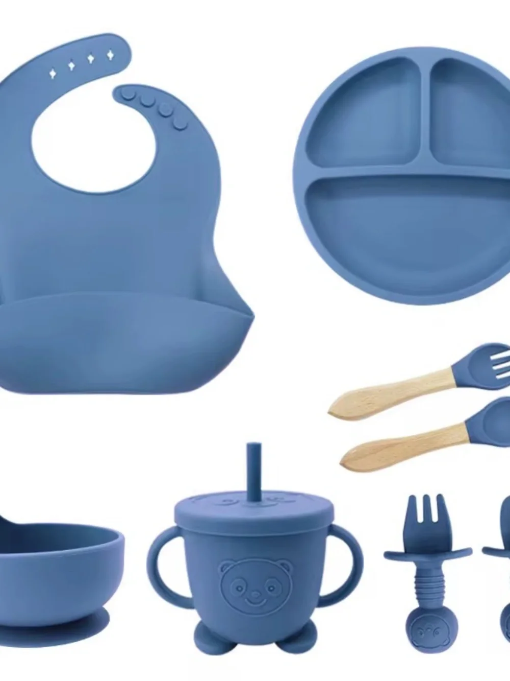 100% Silicone Baby Feeding Set, BPA Free Baby Dishes 9 PCS Set - Choose color